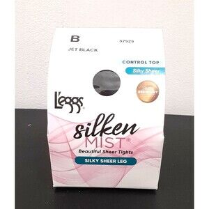 NEW L’eggs Silken Mist Silky Sheer Leg Control Top Pantyhose Size B Jet Black